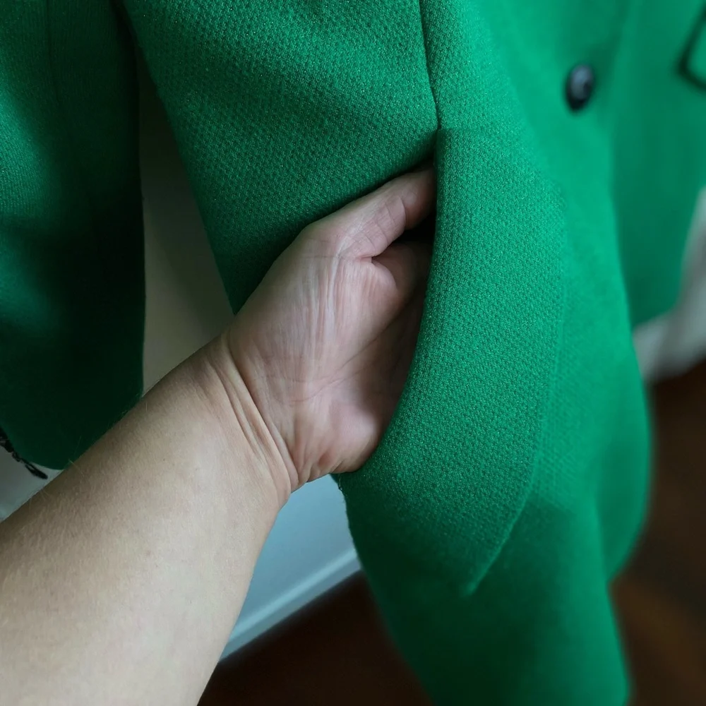 Green Asymetrical Button Up Blazer / Pea Coat | Foreign Brand | Medium Size Fit - Picture 6 of 9